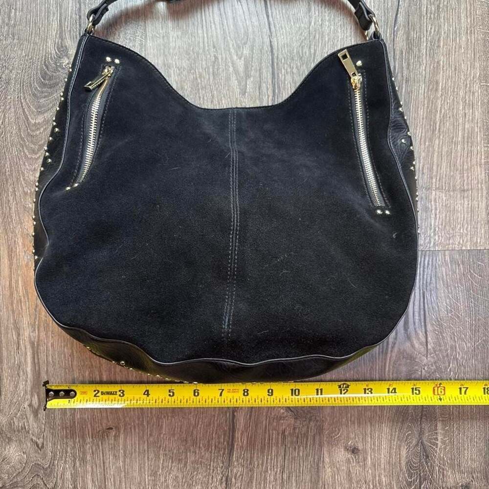 I-N-C Black Suede and Leather Studded Hobo Bag - Picture 5 of 7